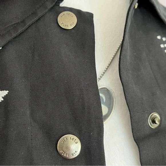 Via Seta Black Silk-Linen
Embroidered Jacket - Size 12 - Picture 6 of 11